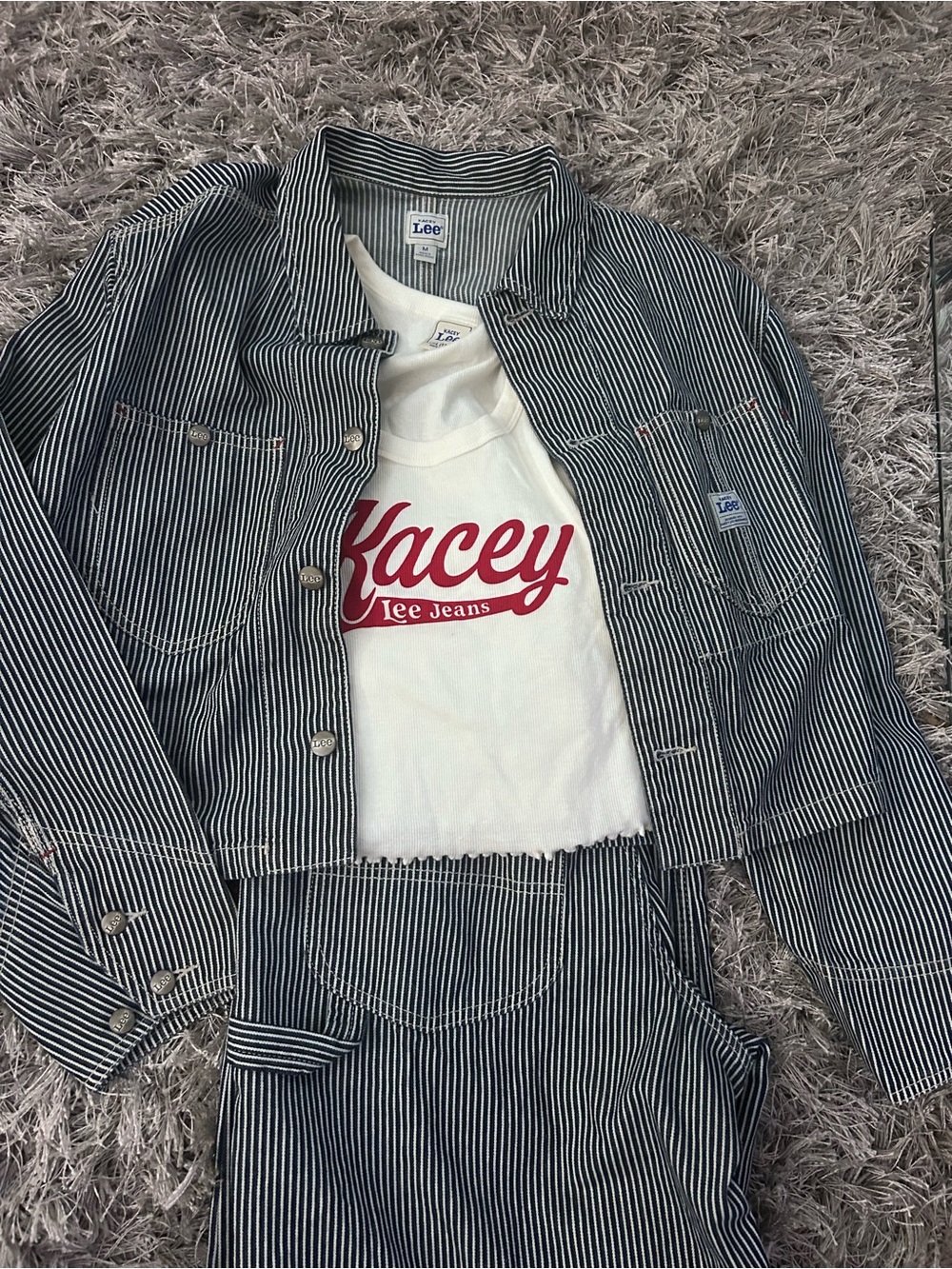 Lee White Tee with Red 'Kacey' Script